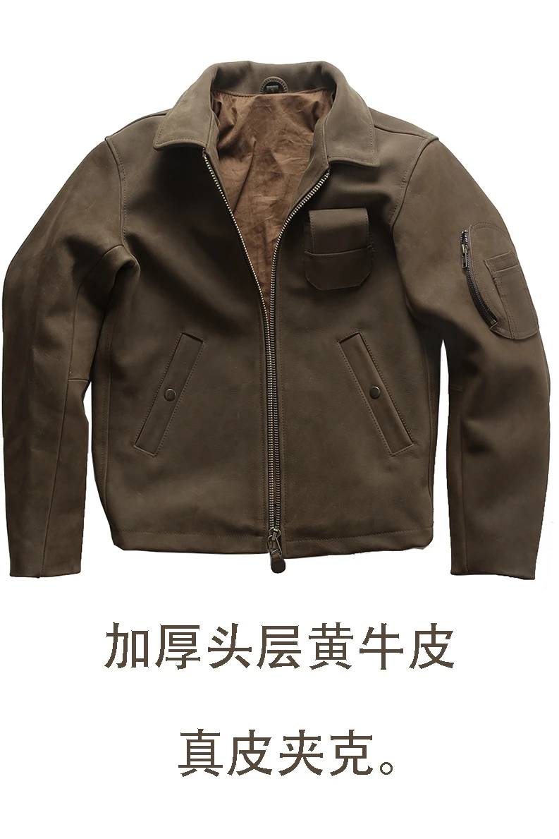 

2021 men's thick cattle Outdoor off-road loose style casual leather coat men Frosted camel motorcycle jacket male