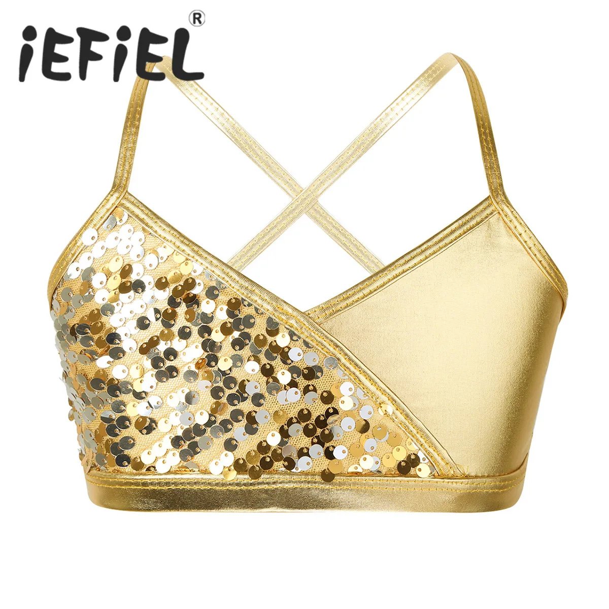 Детские блестящие майки на тонких лямках для девочек с металлическим блёстком