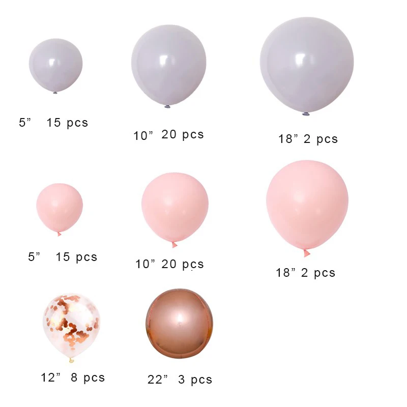 

126pcs Macaroon Balloons Arch Kit Pastel Grey Pink Balloons Garland Rose Gold Confetti Globos Wedding Party Decor Baby Showe