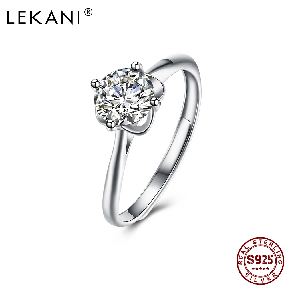 

LEKANI Adjustable 925 Sterling Silver Rings Romantic Geometric Opening Cubic Zirconia Ring For Women Anniversary Fine Jewelry