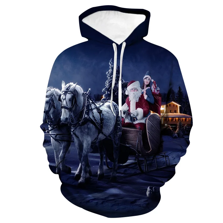 

Unisex Christmas Santa Claus 3D Digital Print Loose Hooded Sweater Pullover Women Men Xmas New Year Baseball Sweatshirt Hoodie