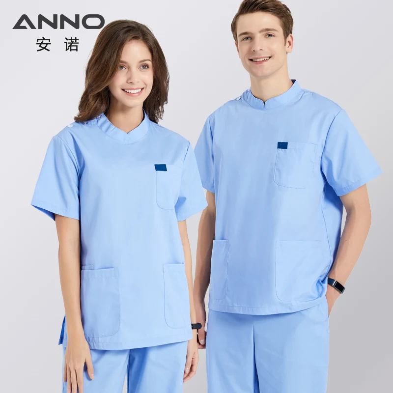 

Униформа для медсестры ANNO, синие скрабы, милый костюм для стоматологии, больничный комплект одежды, топы, штаны, Рабочий костюм