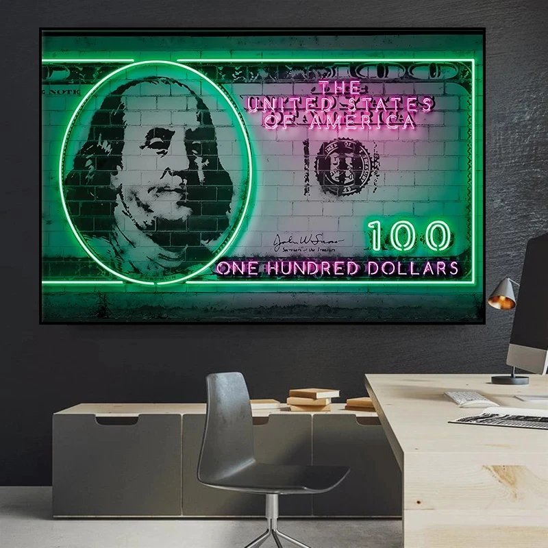 

Motivational Dollar Neon Lights Posters And Prints Abstract Dollar Canvas Painting Wall Art For Bedroom Office Decor No Frame