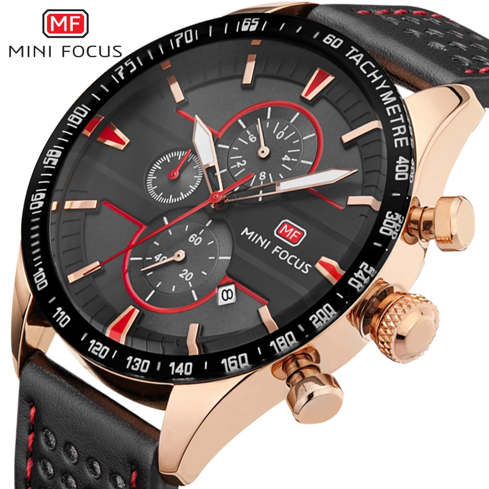 

MINI FOCUS Mens Watches Waterproof Sports Watch Top Brand Luxury Quartz Wristwatches Chronograph Men Leather Strap Montre Homme