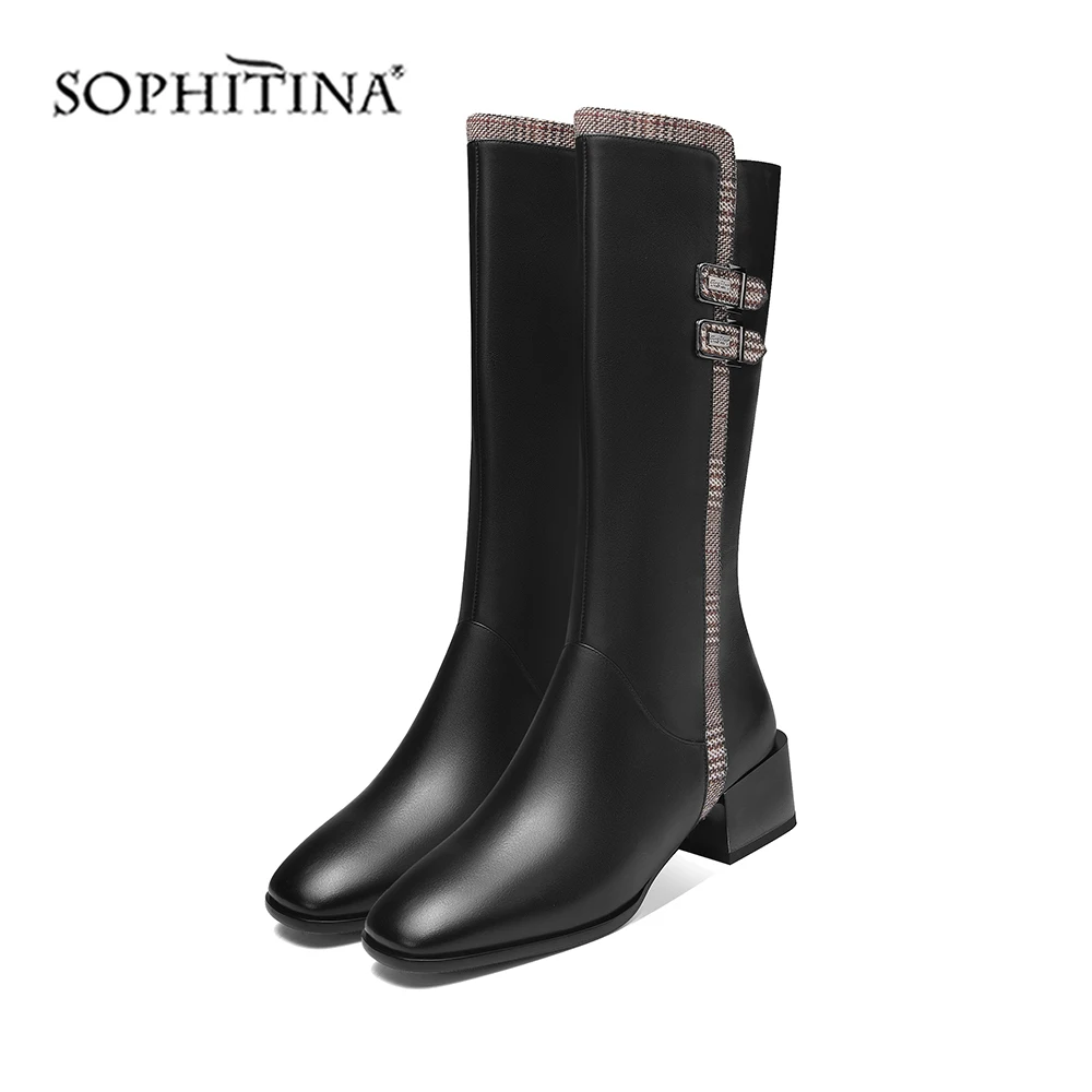 SOPHITINA/модные дизайнерские ботинки из высококачественной натуральной кожи; удобная обувь на квадратном каблуке с круглым носком; Лидер продаж; ботинки на молнии; PO302
