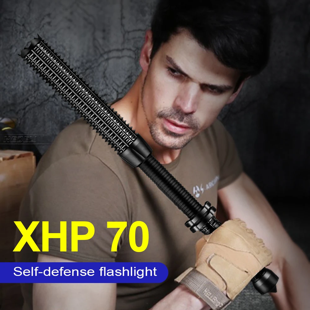 

Telescopic Baton self defense Led torch Cree Xhp70 Led Tactical Flashlight 18650 Rechargeable Baton for Self-defense Hand lamp