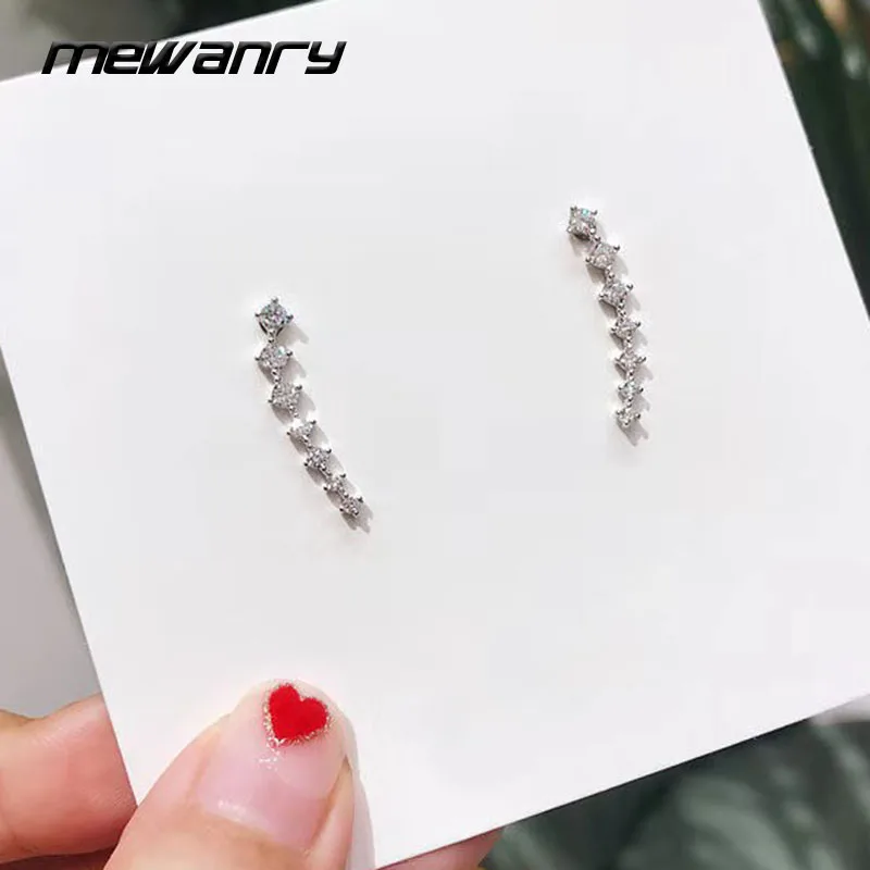 

Mewanry 925 Sterling Silver Stud Earrings New Trend Elegant Sparkling Zircon Bride Party Jewelry Birthday Gifts Prevent Allergy