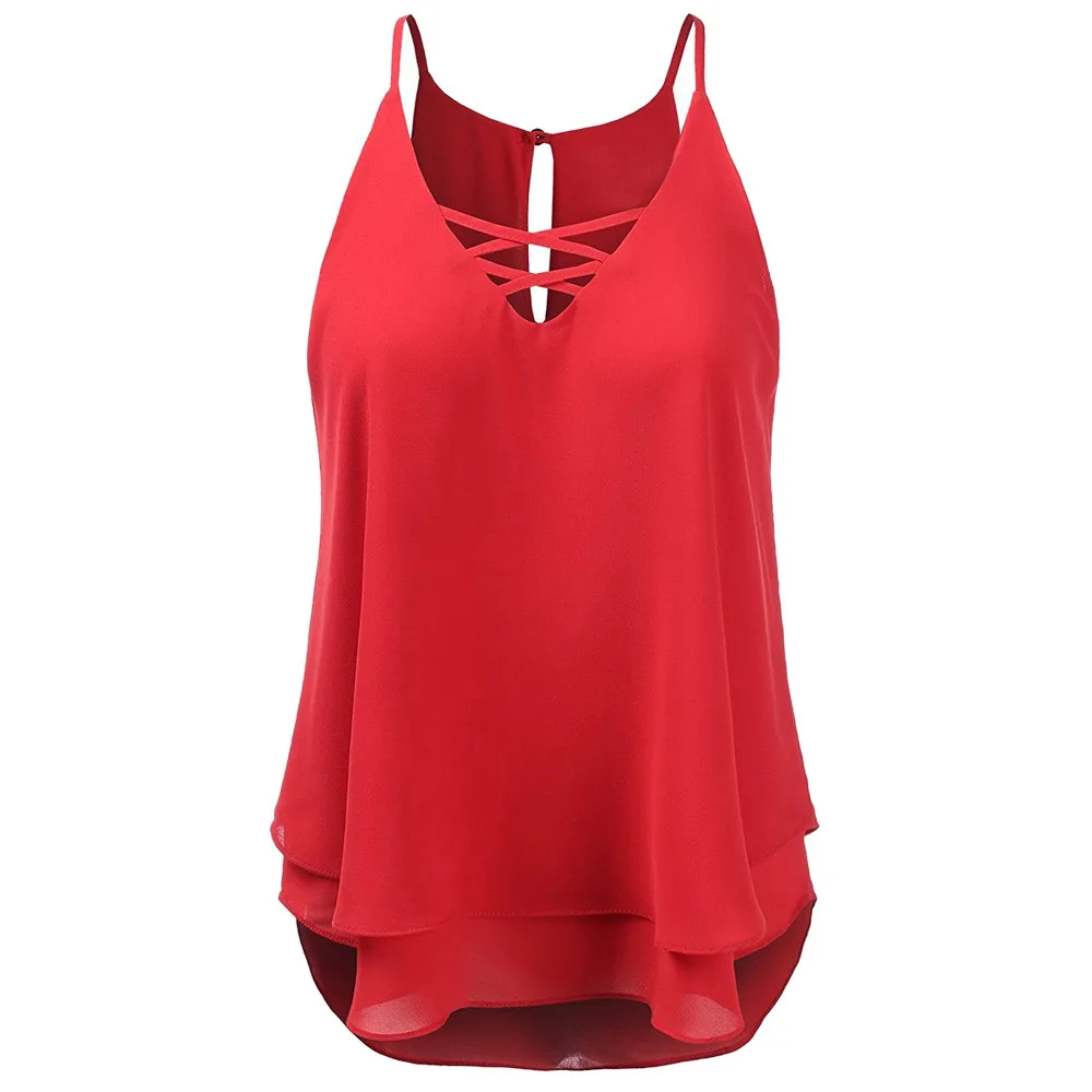 Plus Size Vest Sleeveless Summer Women Back Cross Chiffon Vest Tank Top Haut femme Loose Beach Tops Colete Feminino N4