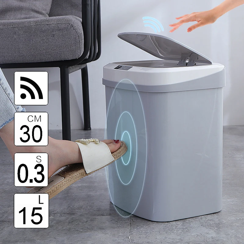 Автоматическая умная Индукционная мусорная корзина 15 л с датчиком движения для
