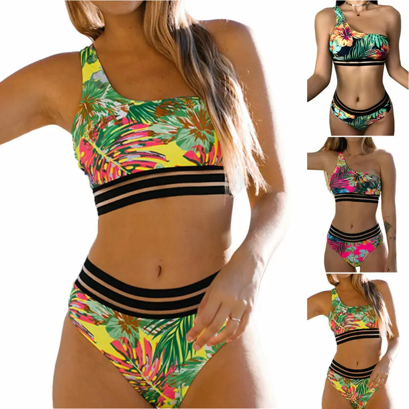 

Женский Летний Пляжный Купальник с принтом листьев, комплект бикини с подкладкой, купальник, купальный костюм, прозрачный соблазнительный ...