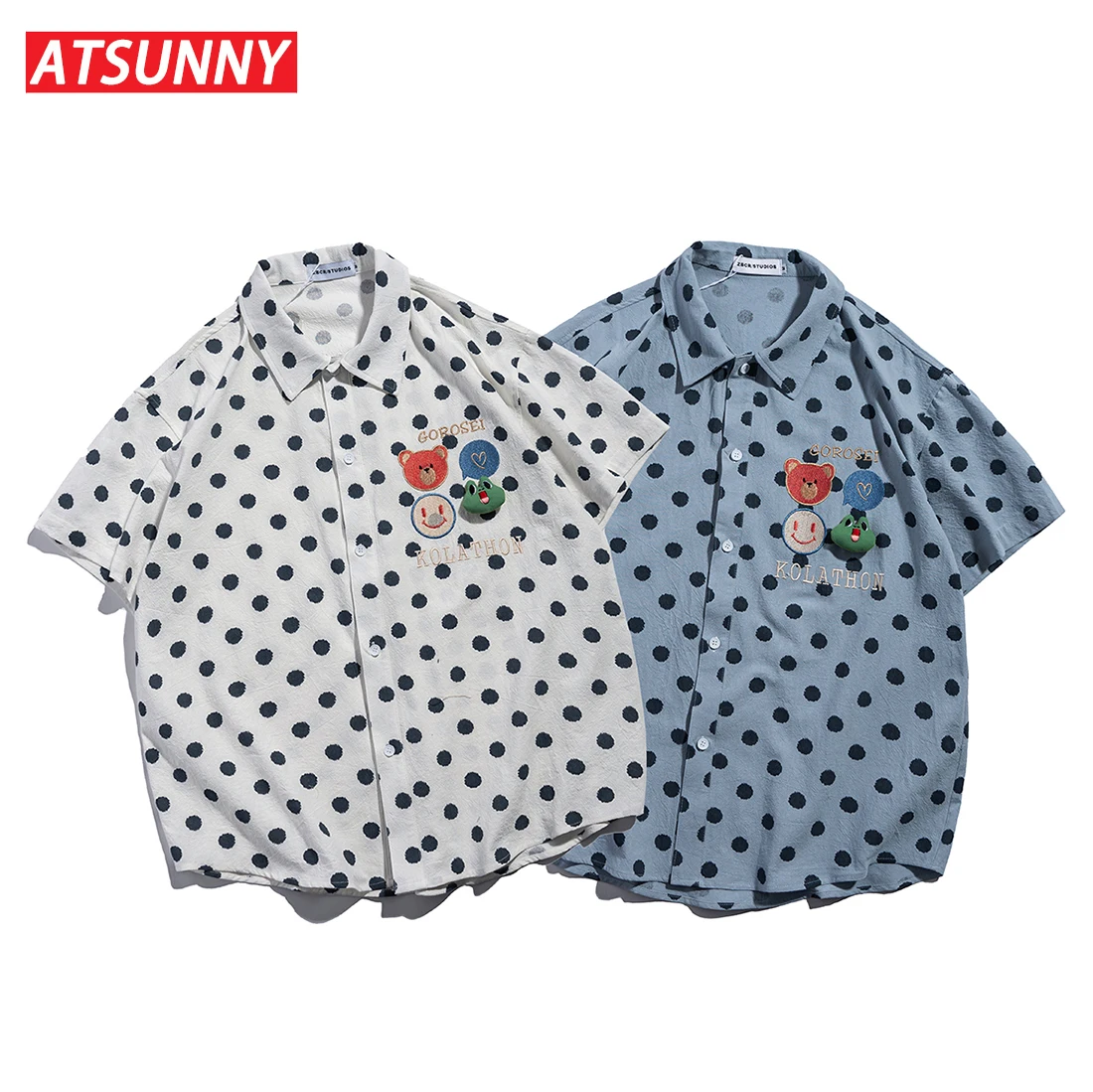 

ATSUNNY Spot Printing Short Sleeve Shirt HipHop Streetwear Casual Shirt Man Summer Fashion Hawaiian Shirts Tops