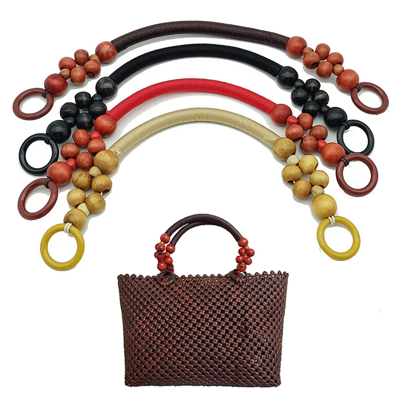 

1PC Retro Wood Bead Rope Bag Strap Multi Color Handle Shoulder Belt for Handbag DIY Replacement Woodern Hanger for Bag Making
