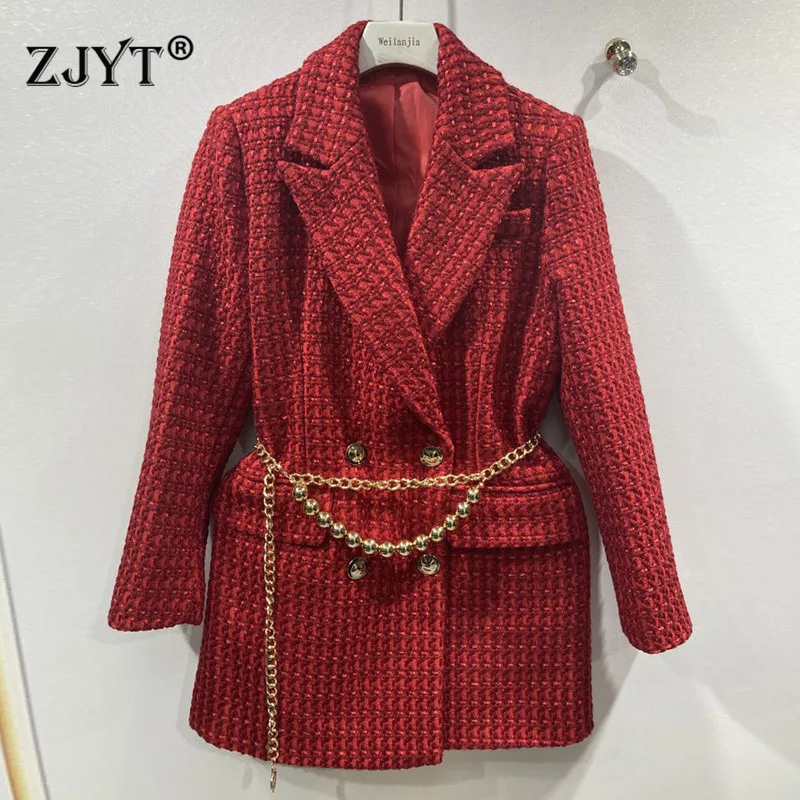 

Женское твидовое шерстяное пальто, пиджак с отложным воротником из смеси шерсти, верхняя одежда для рождественской вечеринки, Осень-зима 2021