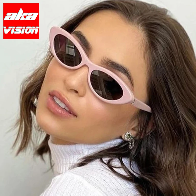 

AKA VISION Retro Cat Eye Sunglasses Women 2021 Luxury Brand Designer Eyewear Women/Men Oval Glasses Women Gafas De Sol Mujer