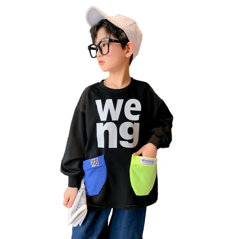 

With Pocket Spring Autumn Boys Sweatshirts KidsOutwear Teenager Tops Children Clothing Cotton Pullover Home School High Quality