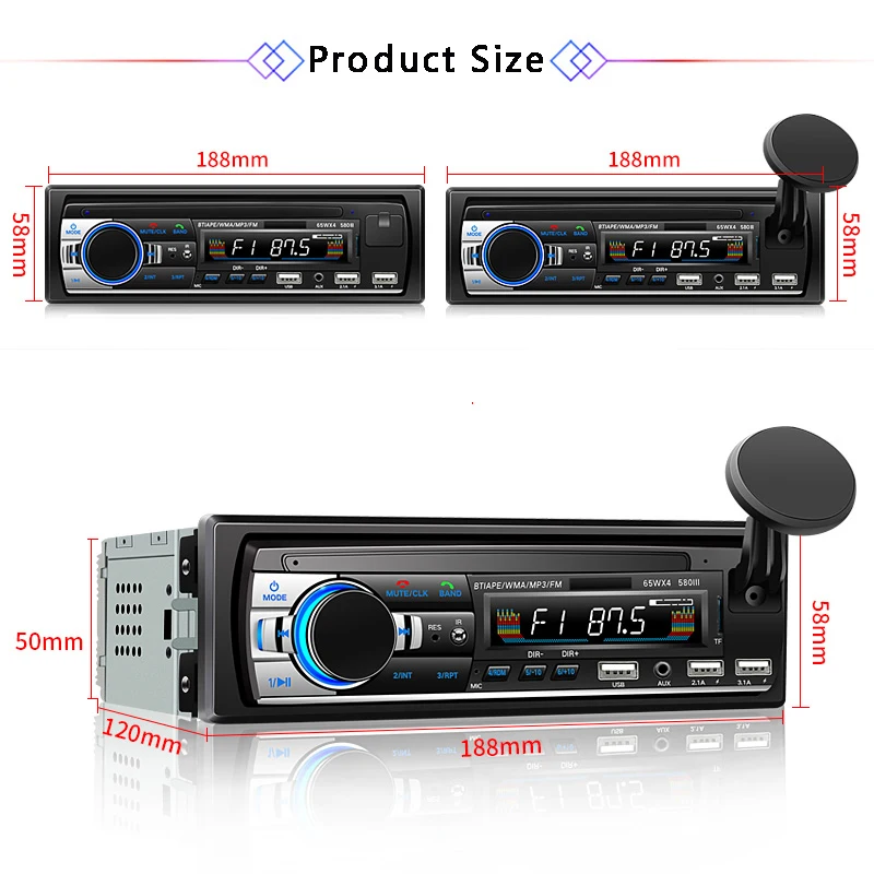 Автомобильный мультимедийный стерео одиночный Din BT аудио и вызов Встроенный