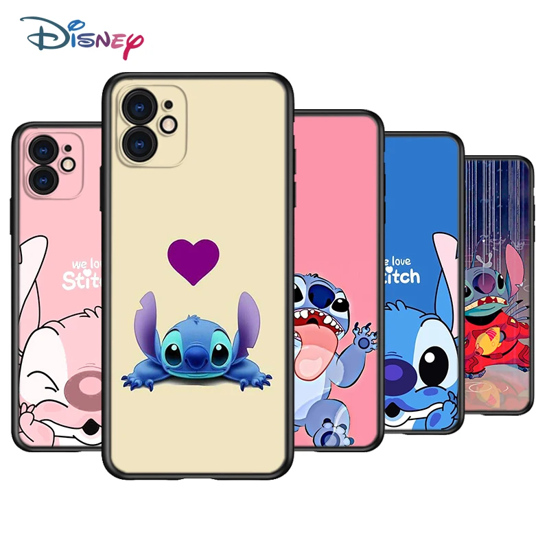

Cute Lilo Stitch Phone Case For Apple iPhone 14 13 12 11 Pro Max Mini XS Max X Silicone Black Shell