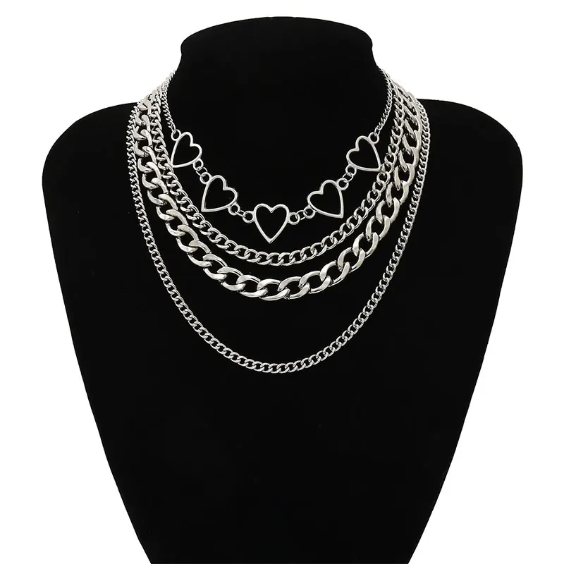 

GS Fashion Hip-Hop Personality Geometric Suit Necklace Peach Heart Hollow Multi-layer Necklace For Women Jewelry Wholesale