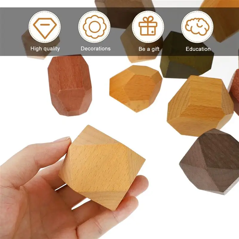 

12/15/24pcs Kids Wooden Stone Block Balanced Block Stone Building Block Decoration