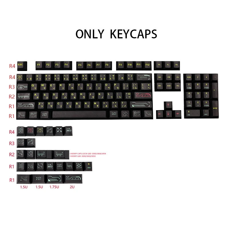 Набор клавиш 128 штук черного цвета Black Awaken Keycap PBT 5 Side Dye Subbed Key Caps For MX Switch Mechanical Keyboard Cherry Profile.
