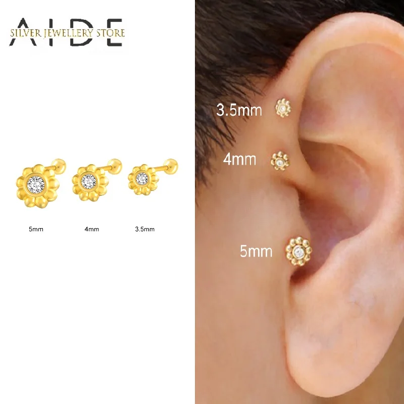 

AIDE 1 Pc 3.5/4/5mm Flower Stud Earrings For Women Minimalism Small Beads Strand Round Piercing Earings pendientes plata 925