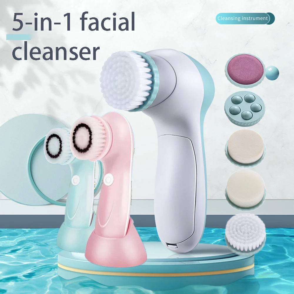

5in1 Electric Facial Cleansing Brush Silicone Facial Massage Brush Clean Skin and Exfoliate Skin Scrubber Skin Rejuvenation
