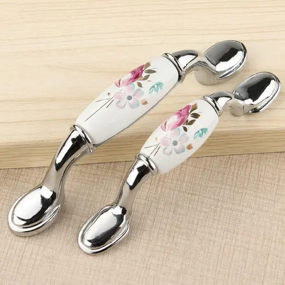 3'' 3.75'' 5'' Ceramic Dresser Knobs De Lis Drawer Pulls Handles Knob Kitchen Cabinet White Silver Fleur Flower Furniture