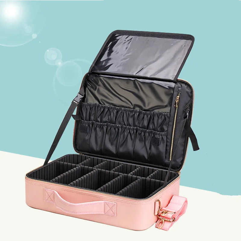 

Women Professional Makeup Cases PU Large Travel Cosmetic Organizer For Cosmetics Make up Storage Bag Beautician Beauty Suitcase
