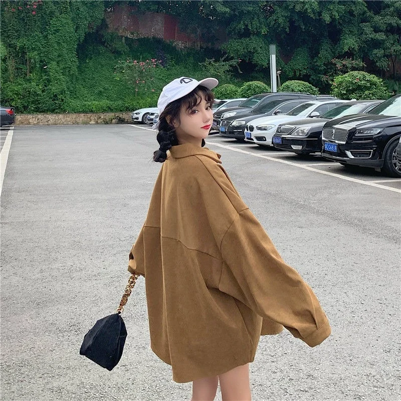 

Basic Jackets Women Korean Style Long Sleeve Loose Casual Turn-down Collar Stylish Daily Female Clothing All-match Solid Spring