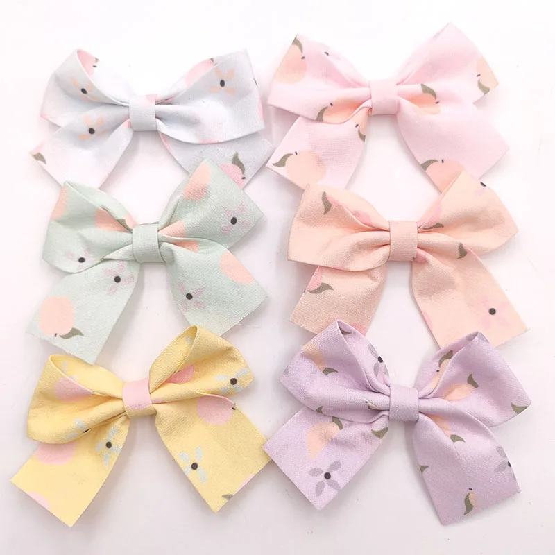 

60Pcs/Lot 7*5.5CM Peach Print Bowknot Applique For DIY Headwear Hair Clips Decor Baby Clothes Accessoies Patches