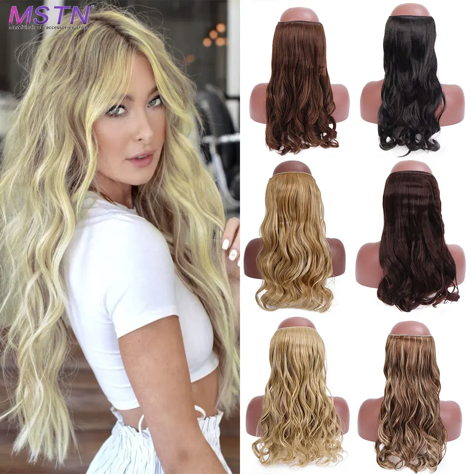 

MSTN 22" Synthetic Curly Fake Hair Extension Invisible Wire Ombre Blonde Black Pink Natural False Hair Extensions