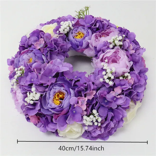 Purple 40cm wreath 35/40/50 искусственный цветок, стол, центральный венок, вечерние, свадебные декорации, дорога, свинец, цветок, шар, роза, Гортензия, Гипсофила - Цвет: Purple 40cm wreath