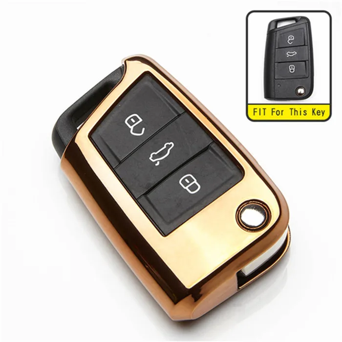 Gold ТПУ автомобильный чехол для ключей для Skoda Octavia 2 Fabia 3 Rapid Karoq Kodiaq Superb чехол для защиты ключей брелок Стайлинг - Название цвета: Gold