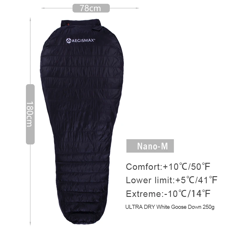 NANO BLACK AEGISMAX NANO Открытый Кемпинг Сверхлегкий Палатка Мумия белый гусиный пух три сезона спальный мешок нейлоновый мешок портативный Сращивание - Цвет: NANO BLACK