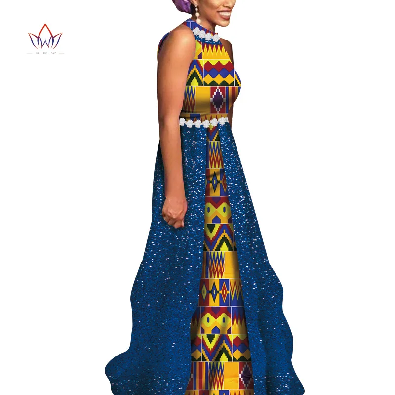 African Women Wedding Party Dress Bazin Riche African Clothing Sleeveless Print Long Dress Bridesmaid Dress Engagement WY6785