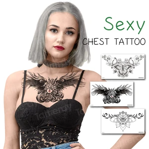 Под татуировка на грудь underboob tatouage temporaire femme Сексуальная татуировка стикер женский крыло цветок большой поддельный тату грудины девушки