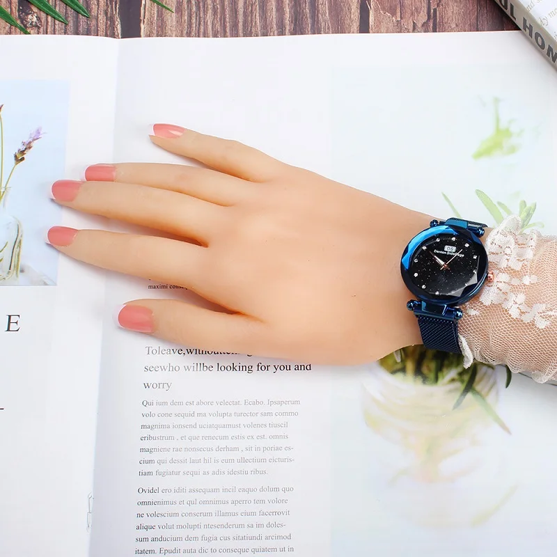 Blue Top Luxury Starry Sky Women Watches Magnet Mesh Band Rhinestones Quartz Wristwatch Ladies Female Diamond Watch relogio feminino - Цвет: Blue