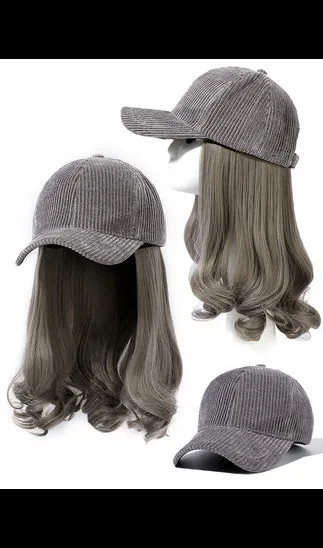 

202005-wu fashion Curly hair Corduroy hat patchwork False hair lady baseball hat women leisure visors cap