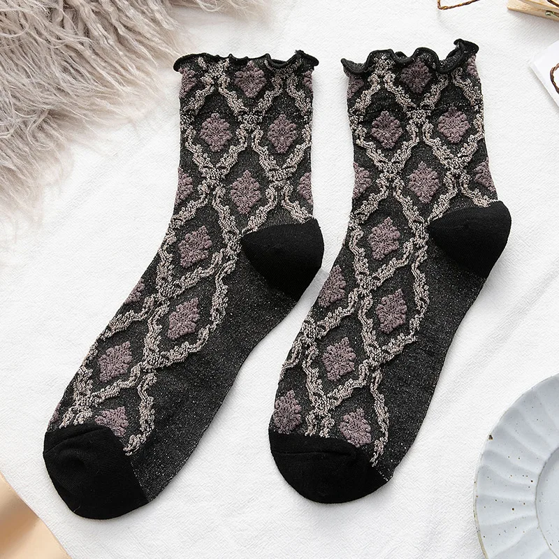 

Women Socks Cotton Euramerican National Wind Flowers Autumn and Winter Ladies Vintage Socks Warm and Cute 2021 New Fashion hot