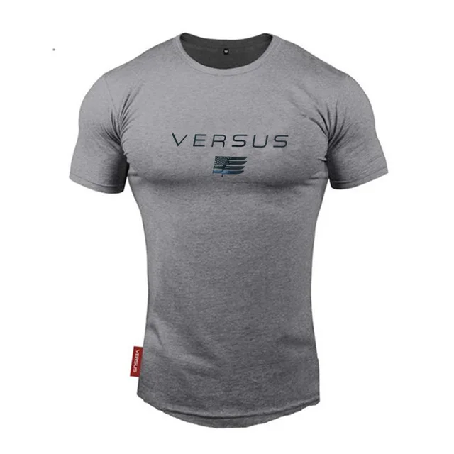 Золотой Дизайн VERSUS Muscle fitness Мужская футболка для бодибилдинга Спортивная футболка с круглым вырезом и короткими рукавами для бега - Цвет: Золотой