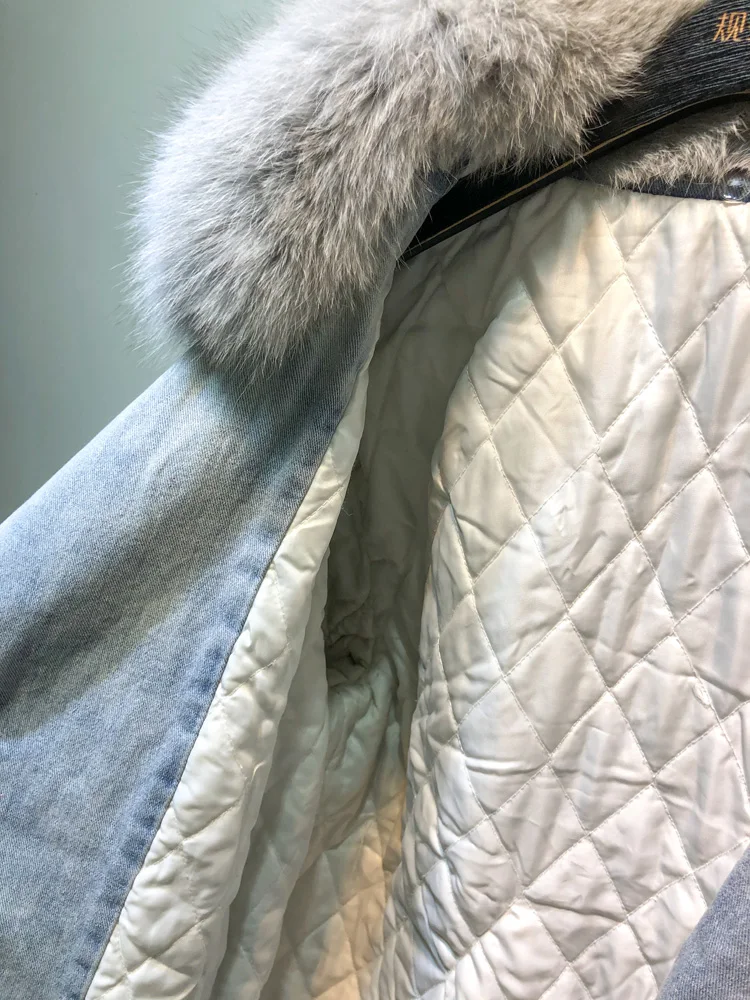 Женская зимняя куртка с воротником из натурального меха лисы и хлопковой