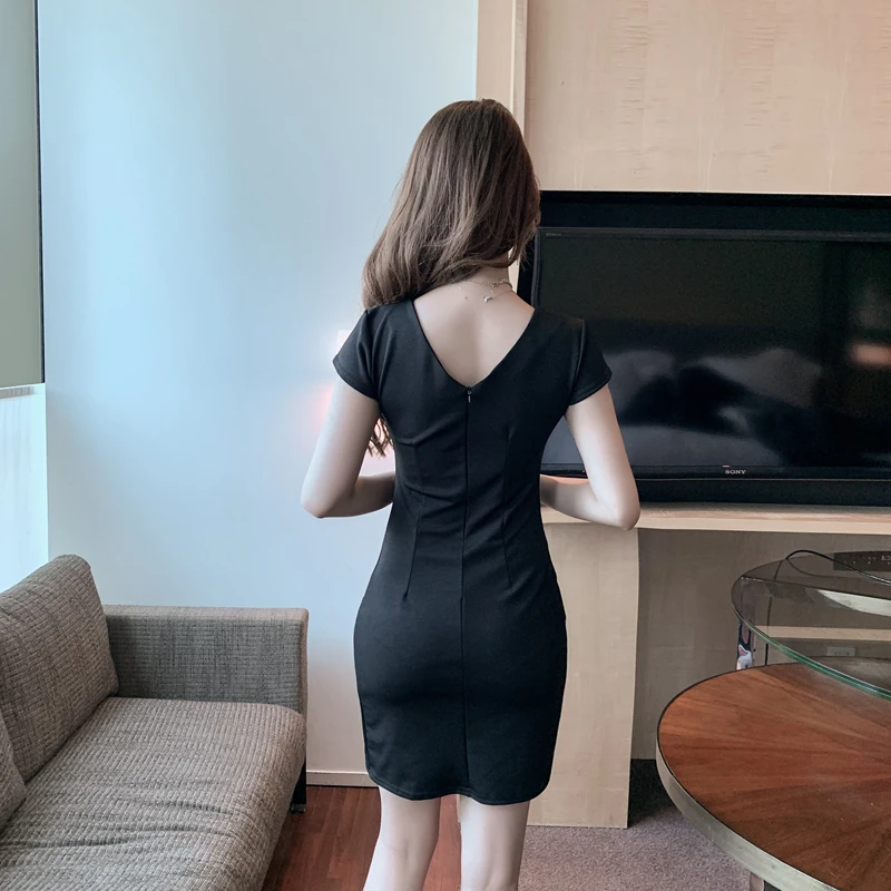 

Summer Women's Clothing 2021 New Slim Fit Show Thin Black Sexy Dress Short Sleeve Waist-Controlled Skinny Sheath Skirt