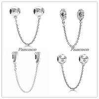 925 sterling silver charm clear sparkle safety chain charm beads fit women pandora bracelet necklace diy jewelry