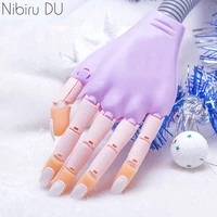 purple nail practice hand with 100pcs replaceable nails flexible plastic model fake finger professional adjustable nails tool