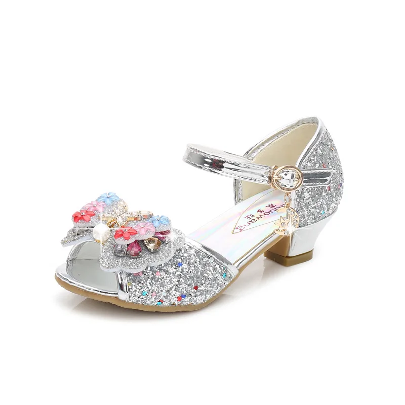 

Baby Girls Cinderella Princess Women Crystal Bowtie Peep Toe High Heel Dancing Pearl Pumps Children Peformance Glitter Shoes