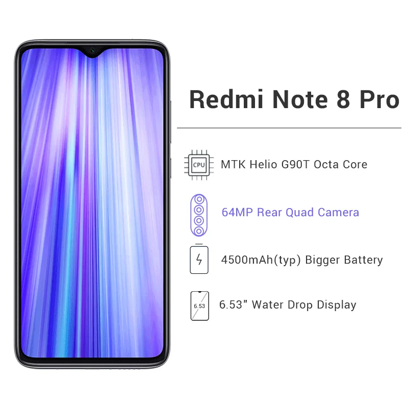 Xiaomi Redmi Note 8 Pro с глобальной прошивкой, 6 ГБ ОЗУ, 128 Гб ПЗУ, 64 мп, четырехъядерный мобильный телефон Helio G90T, четыре ядра, экран 6,5 дюйма, 4500 мАч
