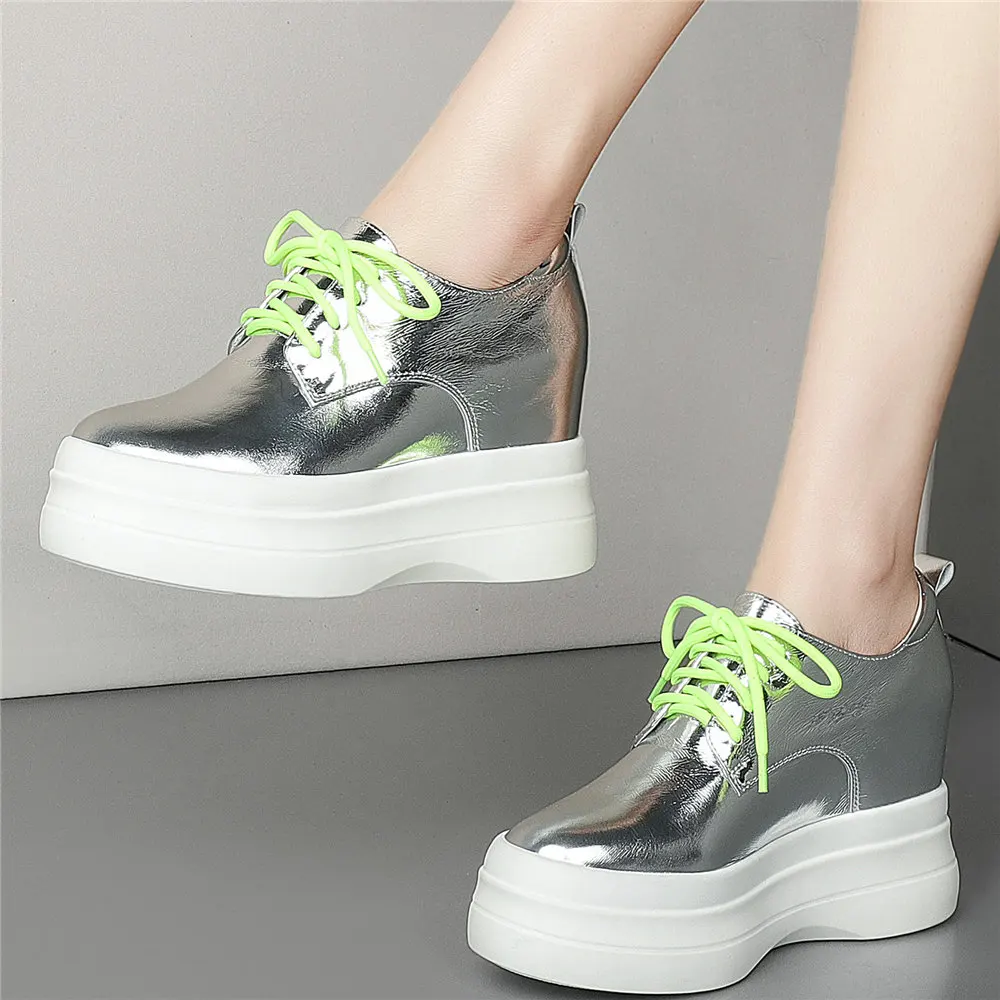 

Casual Shoes Women Genuine Leather Wedges High Heel Pumps Shoes Female Round Toe Fashion Sneakers Lace Up Platform Ankle Boots