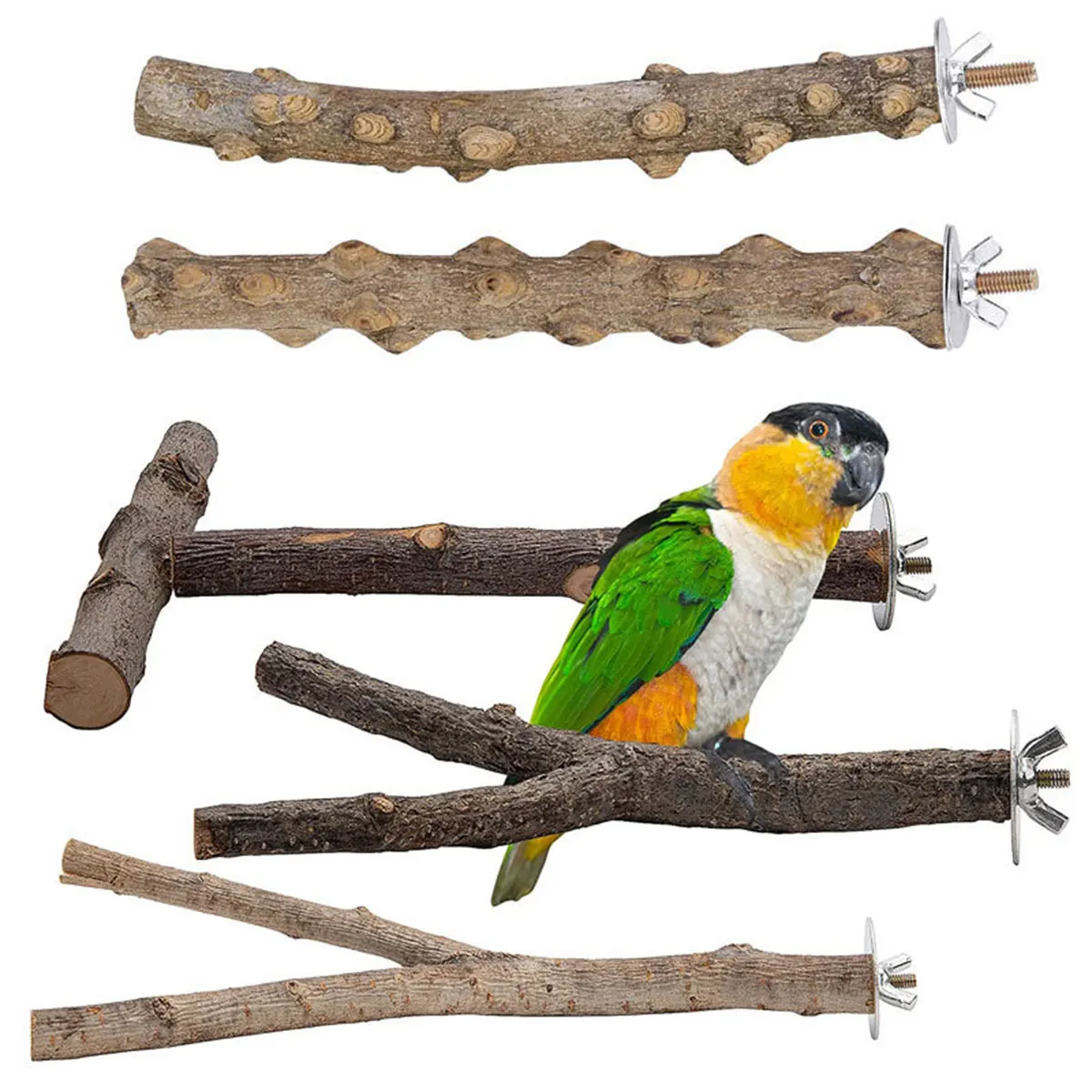 

5 pcs Pet Parrot Bird Standing Stick Parrot Raw Wood Fork Stand Rack Toys Perches Bite Claw Grinding Toy Bird Cage Accessories