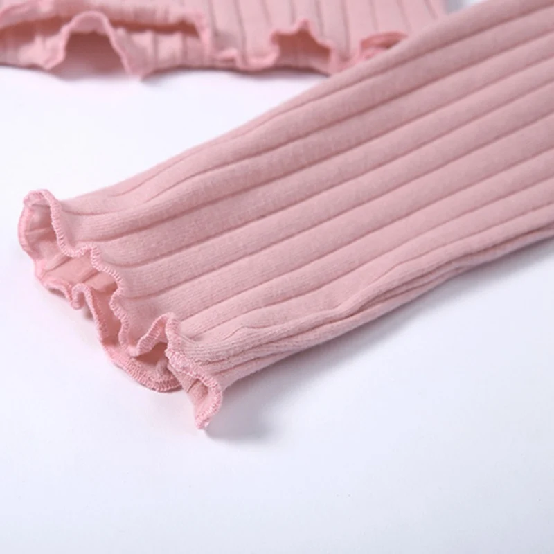 Топы с открытыми плечами хлопковые трикотажные тонкие пуловеры оборками