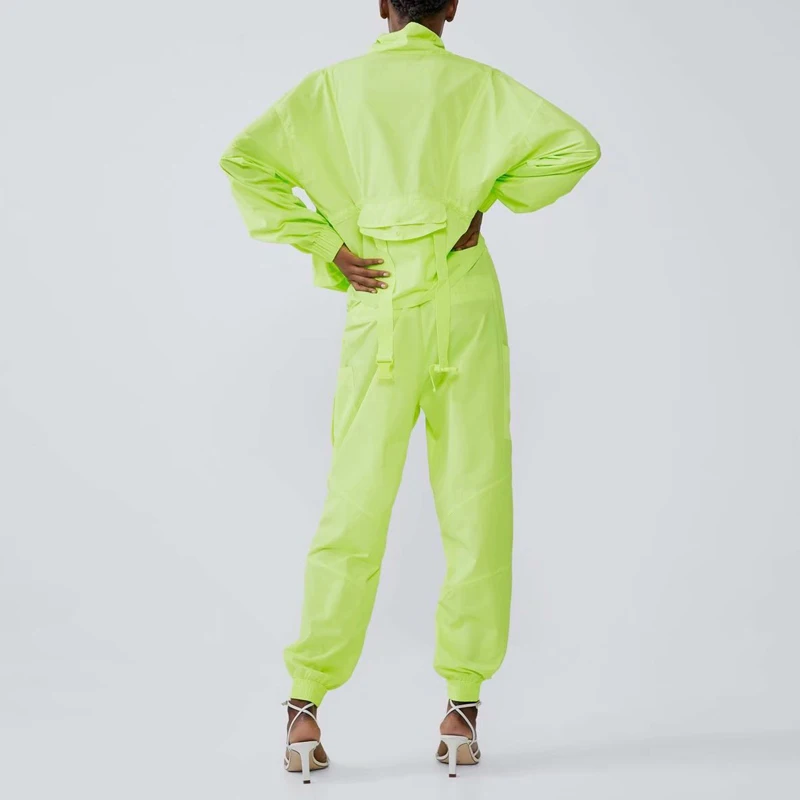 2019 флуоресцентный зеленый спортивный костюм женский Повседневный короткий
